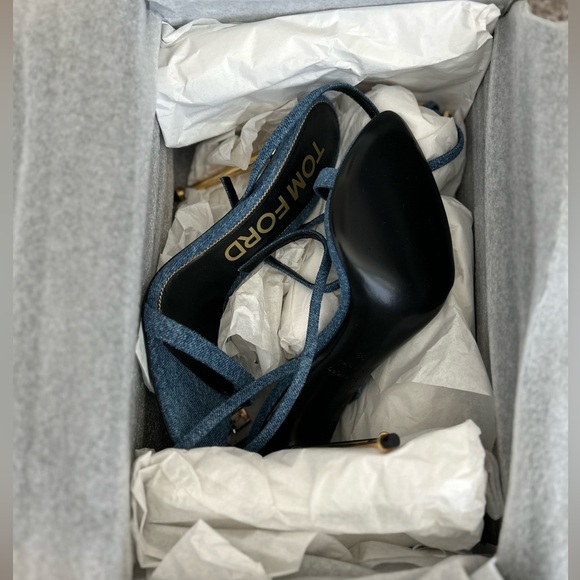 TOM FORD Women’s Padlock 105 Denim Point Toe Ankle-Strap Sandal - Picture 4 of 8